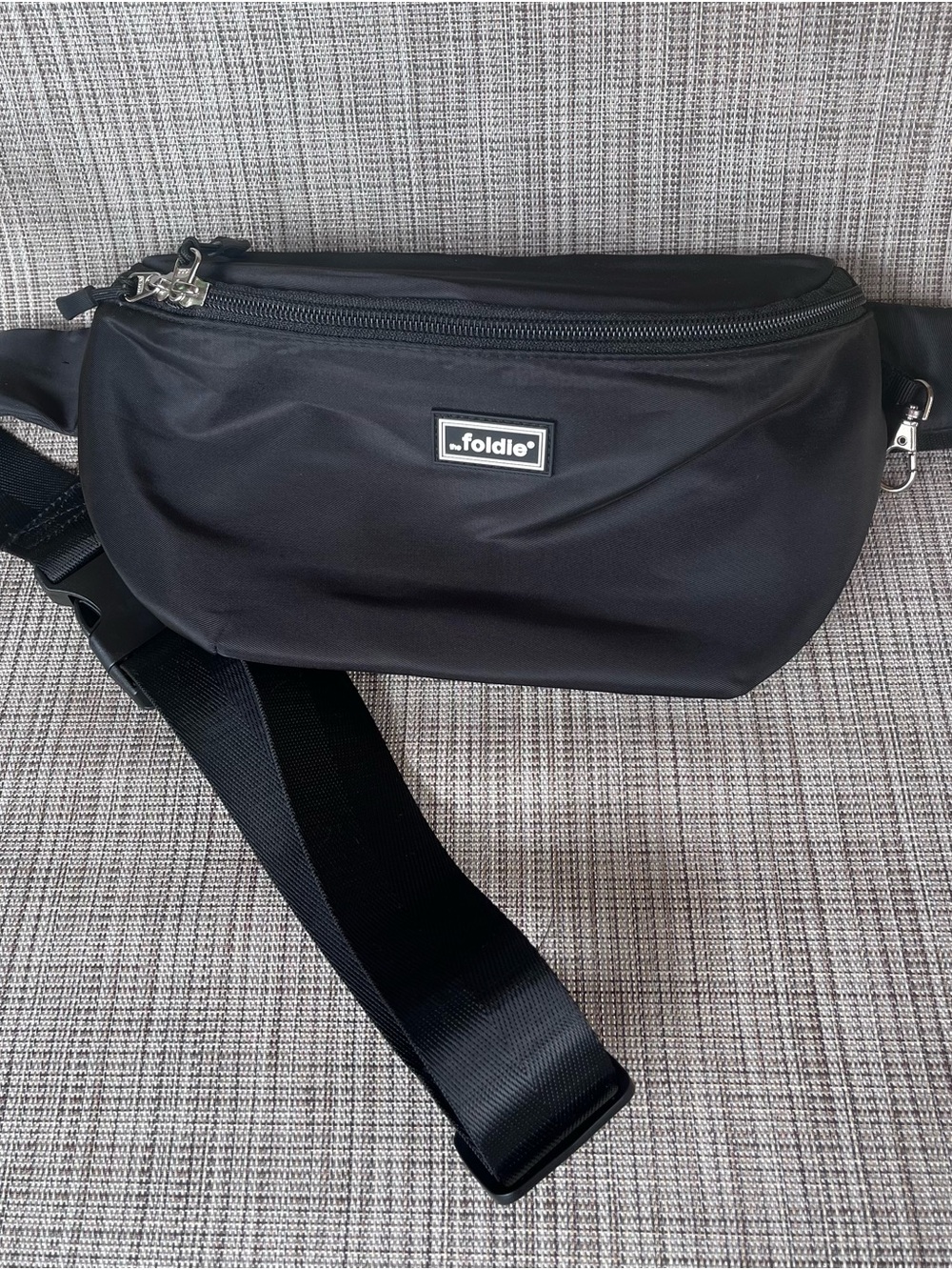 The Foldie Foldable Sling Bag Black Nylon Crossbody Belt Bag Fanny Pack Unisex